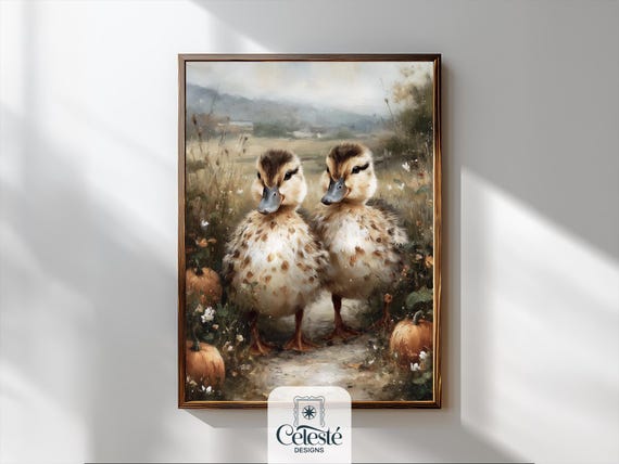 Autumn Ducklings Print Farmhouse Animal Nursery Art
