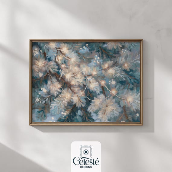 Winter Pine Branch Print Vintage Holiday Wall Art
