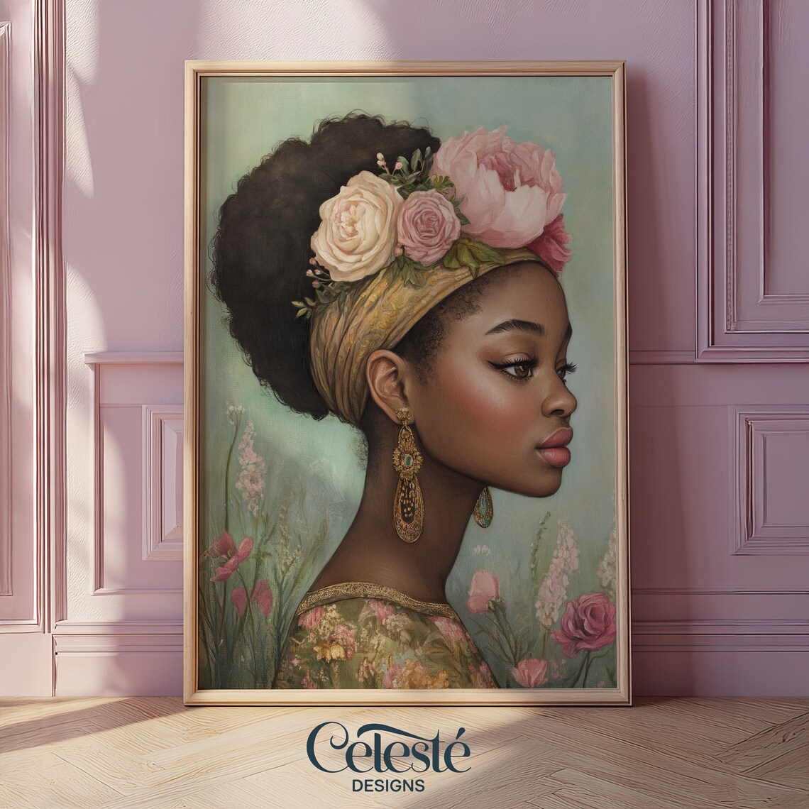 African Woman Floral Headwrap Rose Portrait Vintage Beauty Poster