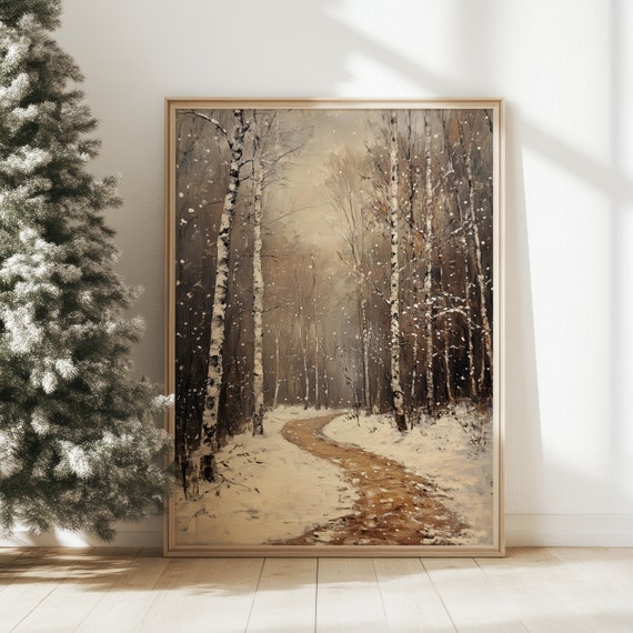 Watercolor Winter Landscape Print Snowy Forest Path