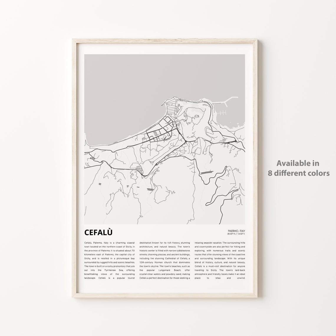 Cefal Map Print Travel Wall Decor Art Palermo Housewarming Gift