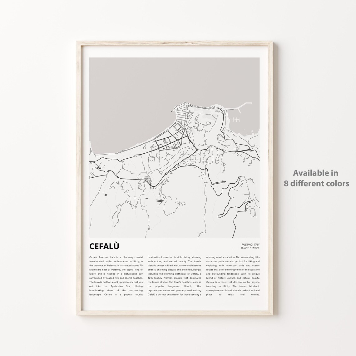 Cefalu Sicily Coastal Town Minimalist Street Map Travel Poster
