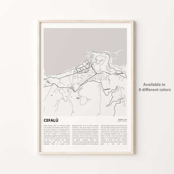 Cefal Map Print Travel Wall Decor Art Palermo Housewarming Gift