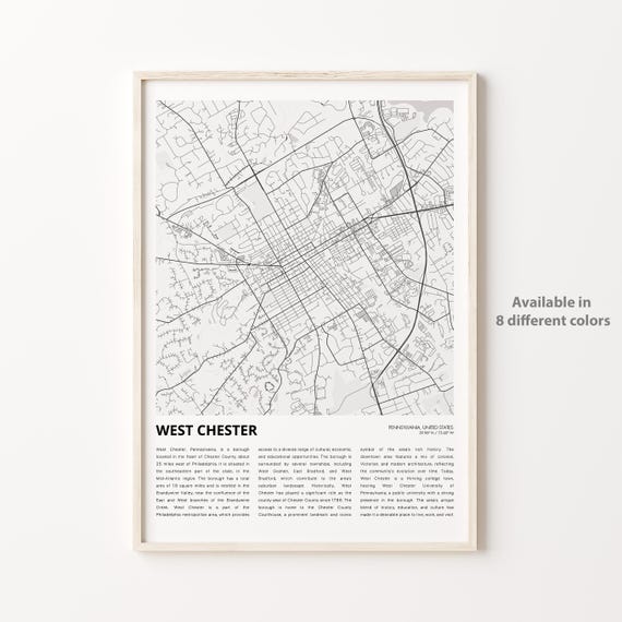 West Chester Map Print Travel Wall Decor Art Pennsylvania Housewarming Gift