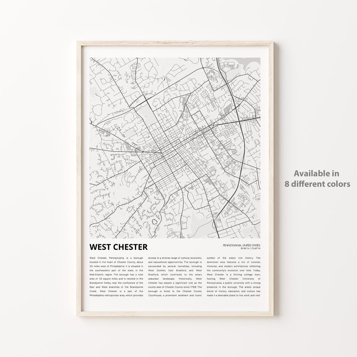 West Chester Pennsylvania City Street Map Minimalist Travel Poster