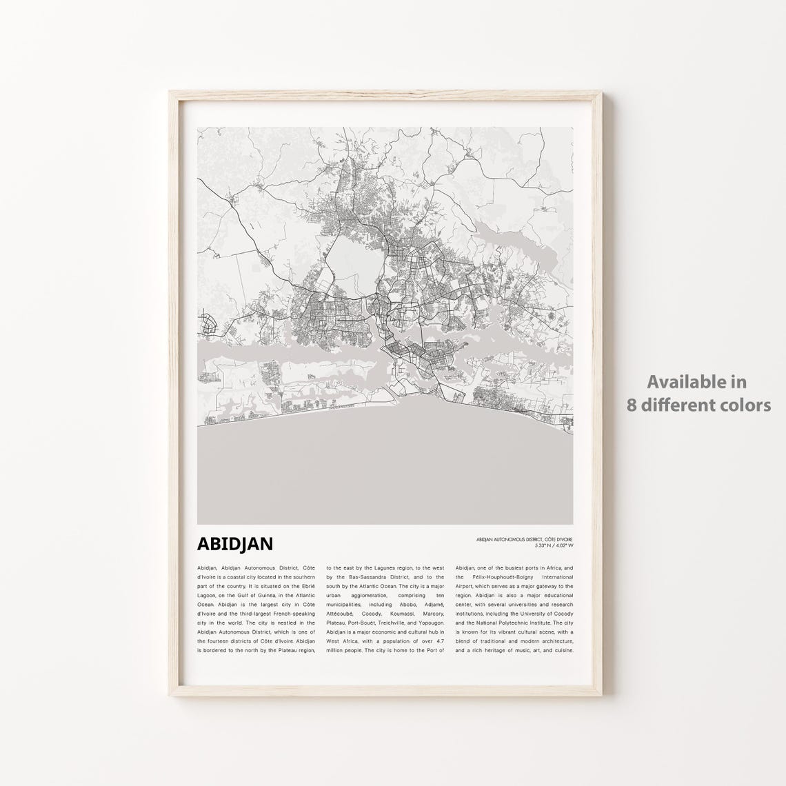 Abidjan Map Print Travel Wall Decor Art Autonomous District Housewarming Gift Poster