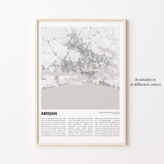 Abidjan Map Print Travel Wall Decor Art Autonomous District Housewarming Gift Poster