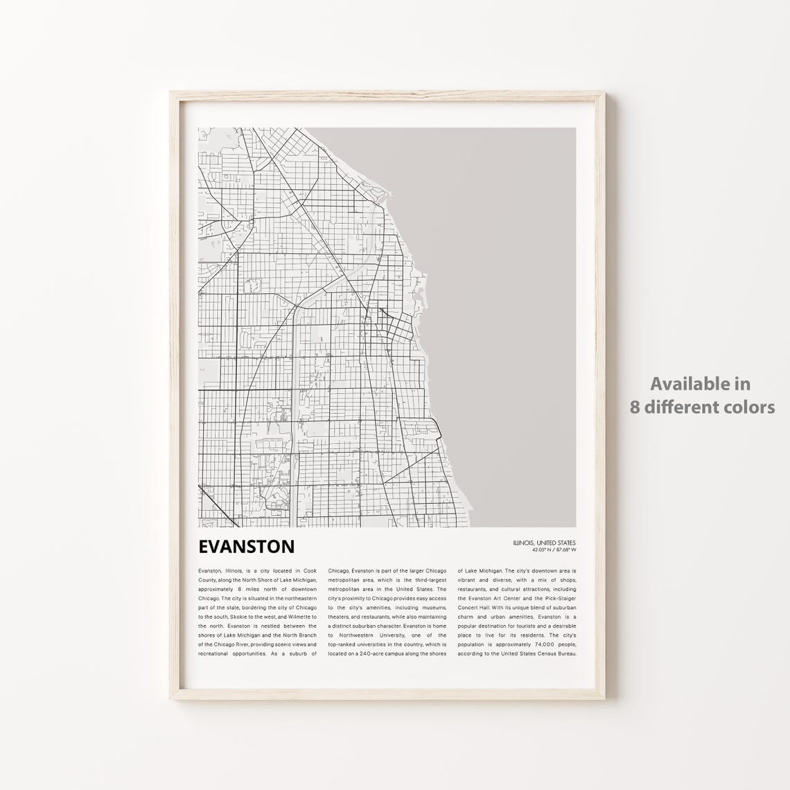 Evanston Illinois Minimalist City Street Map Vintage Wall Poster
