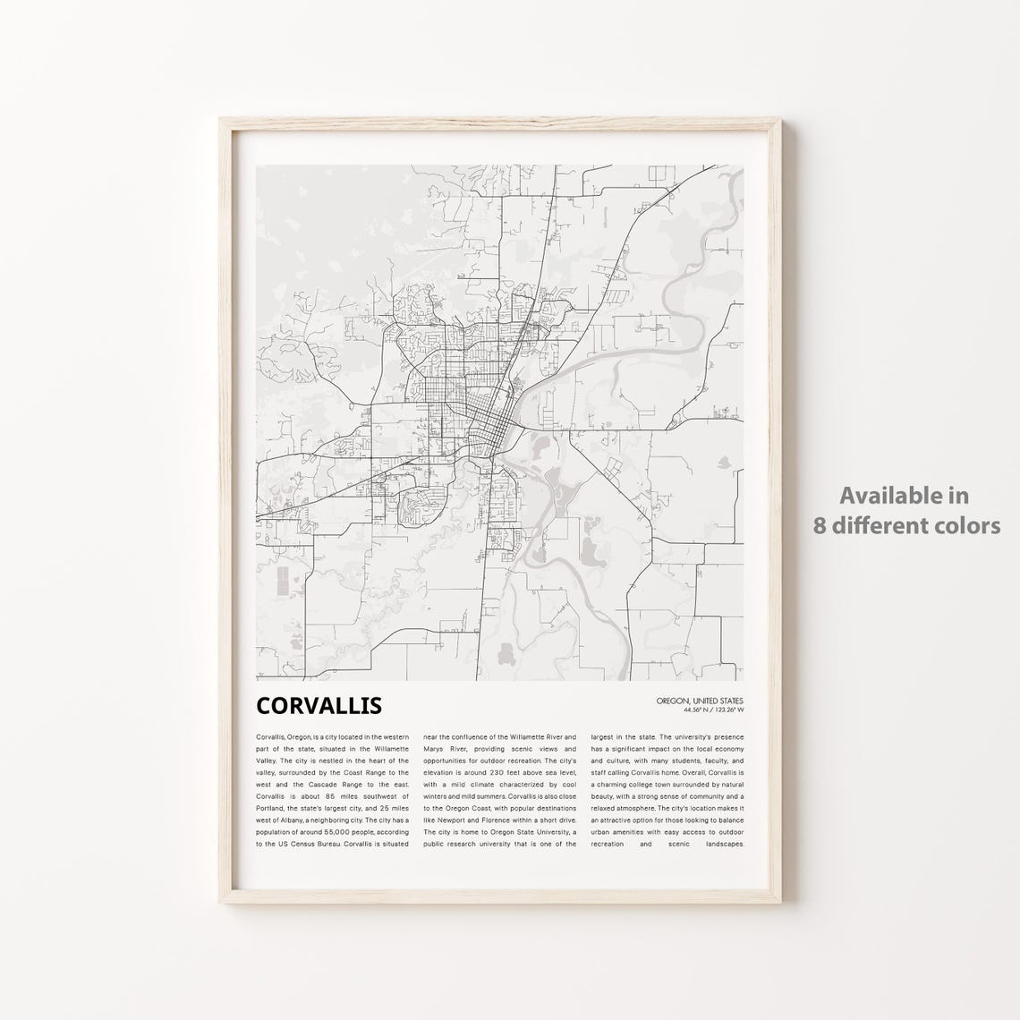 Corvallis Map Print Travel Wall Decor Art Oregon Housewarming Gift