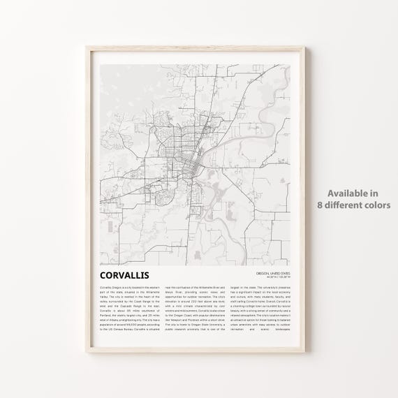 Corvallis Map Print Travel Wall Decor Art Oregon Housewarming Gift