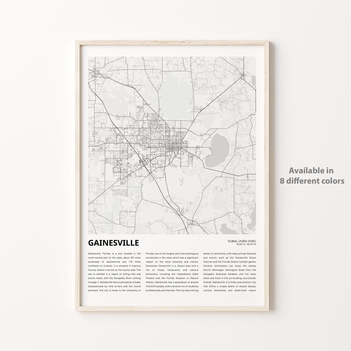 Gainesville Map Print Travel Wall Decor Art Florida Housewarming Gift