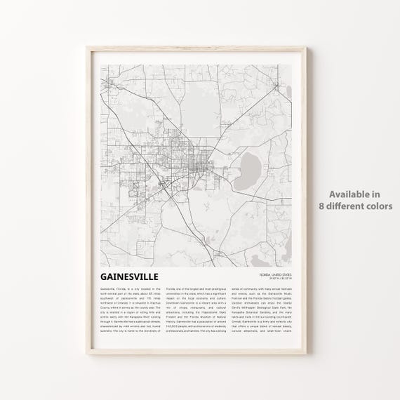 Gainesville Map Print Travel Wall Decor Art Florida Housewarming Gift