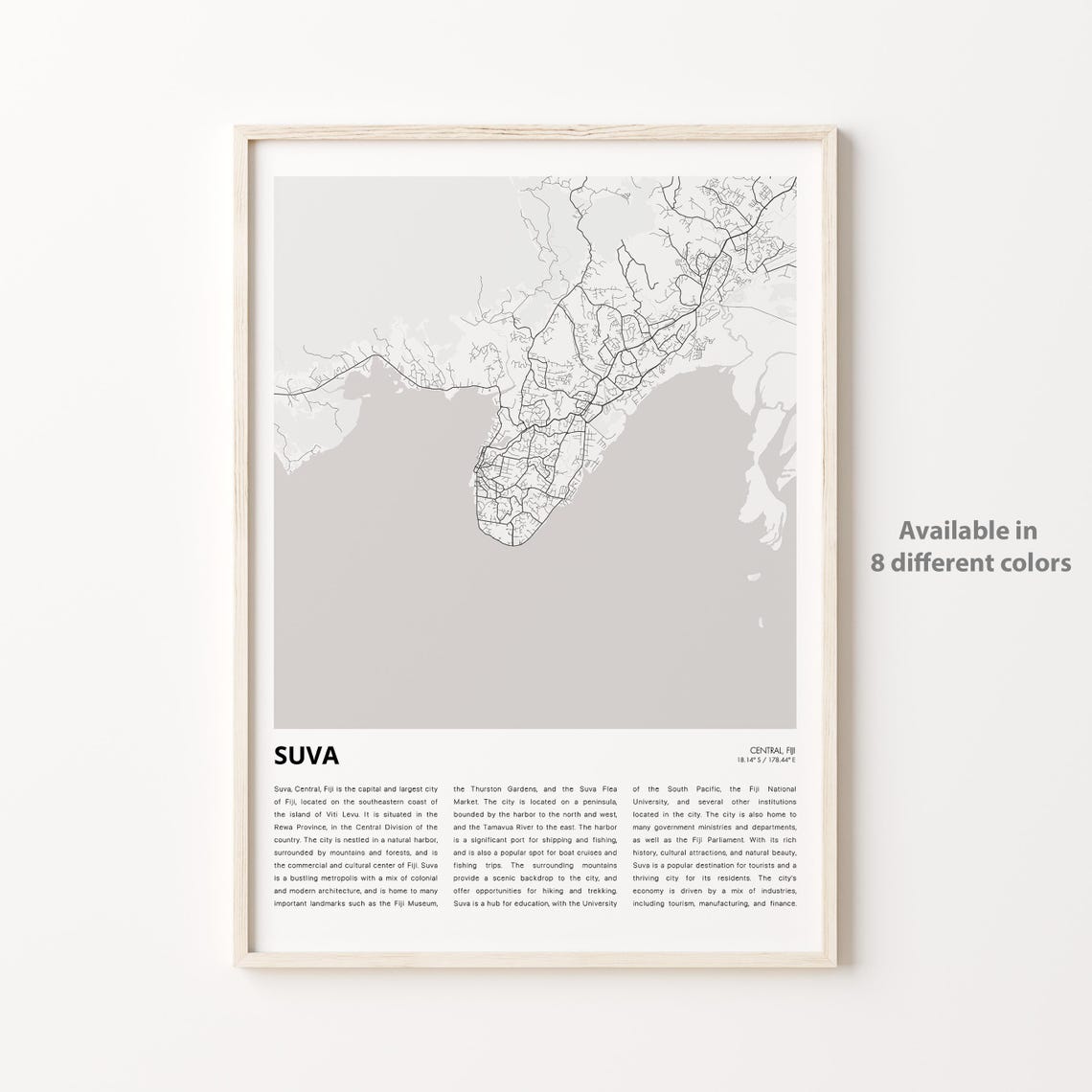 Suva Fiji Island Capital Minimalist Street Map Travel Poster