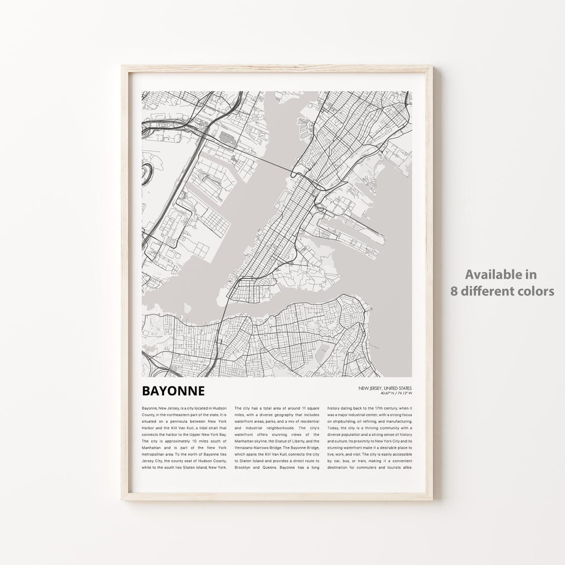 Bayonne New Jersey Hudson County Black White City Map Poster