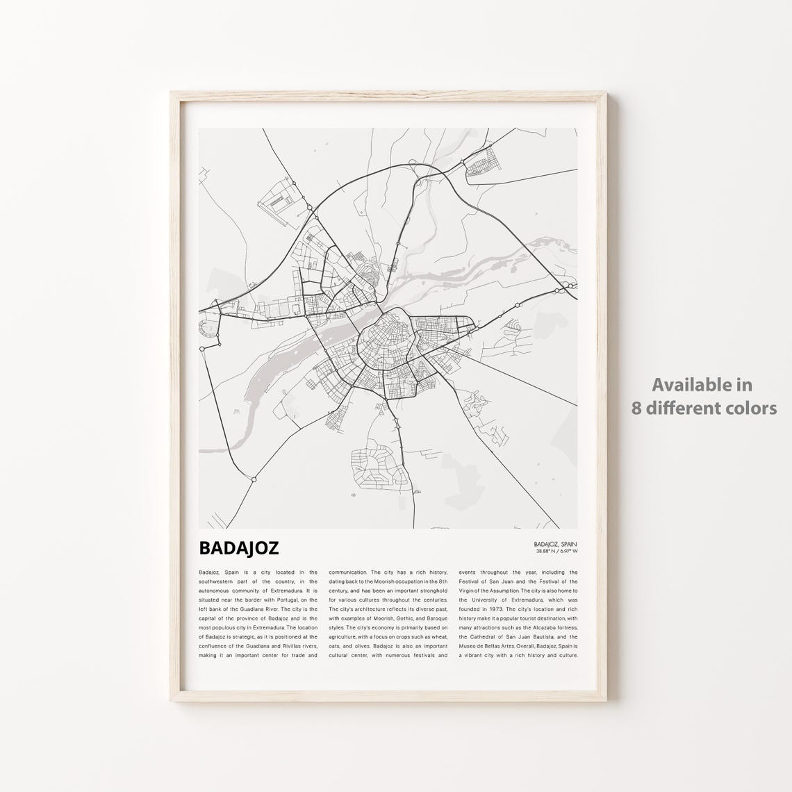 Badajoz Map Print Travel Wall Decor Art Housewarming Gift Personalized