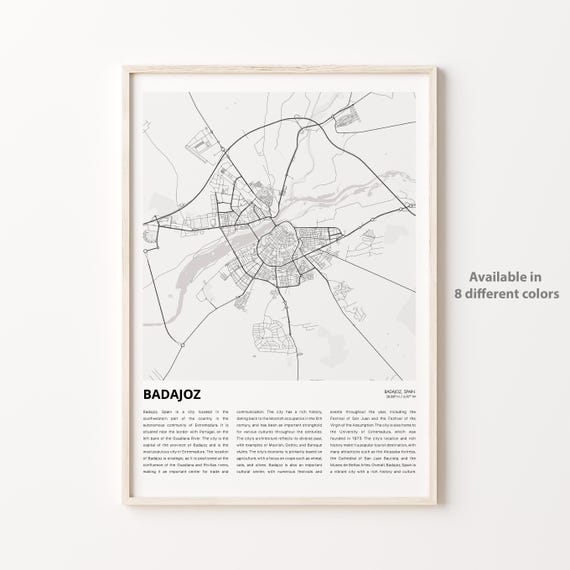 Badajoz Map Print Travel Wall Decor Art Housewarming Gift Personalized