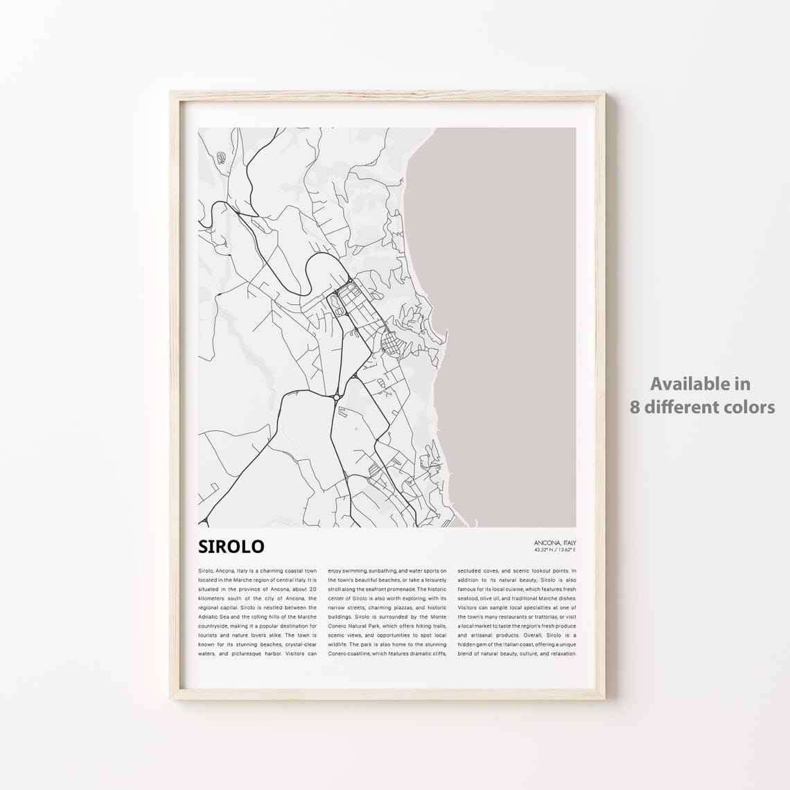 Sirolo Italy Minimalist City Map Poster Coastal Travel Decor