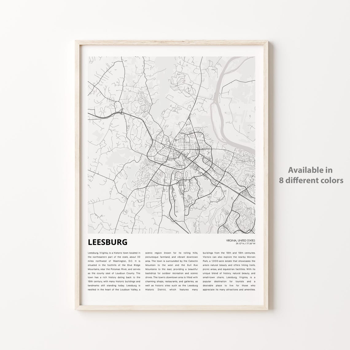 Leesburg Map Print Travel Wall Decor Art Virginia Housewarming Gift