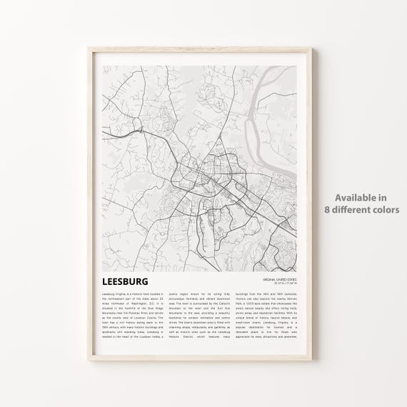 Leesburg Map Print Travel Wall Decor Art Virginia Housewarming Gift