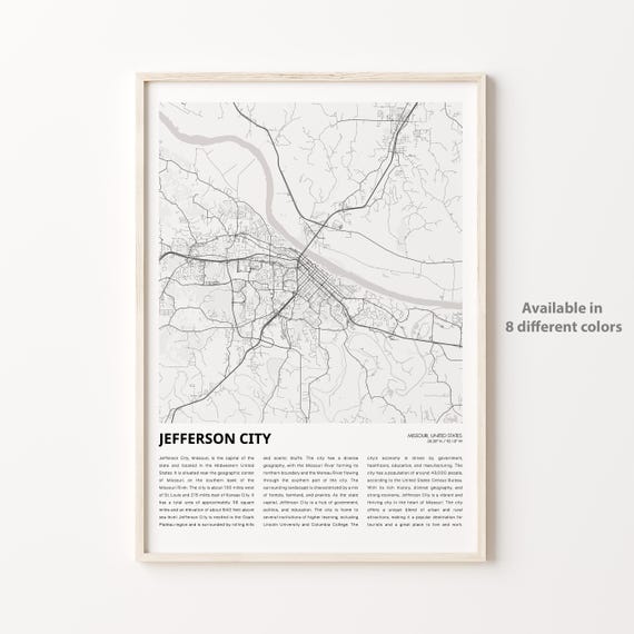 Jefferson City Map Print Travel Wall Decor Art Missouri Housewarming Gift