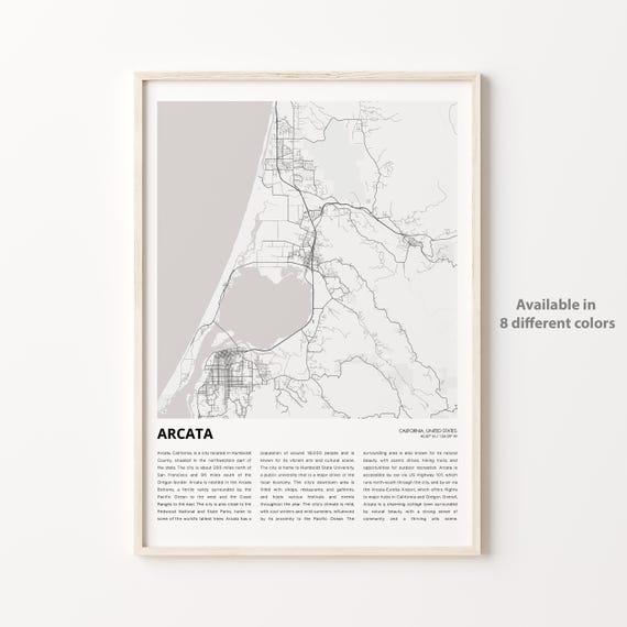 Arcata Map Print Travel Wall Decor Art Housewarming Gift