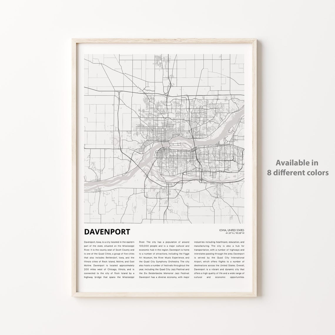 Davenport Map Print Travel Wall Decor Art Iowa Housewarming Gift
