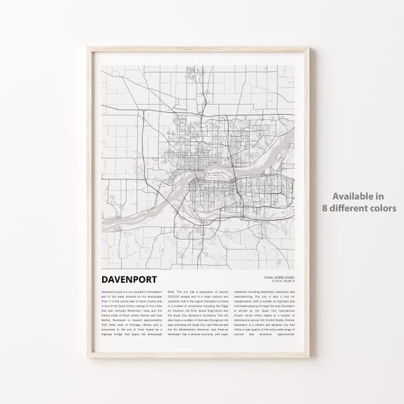 Davenport Map Print Travel Wall Decor Art Iowa Housewarming Gift