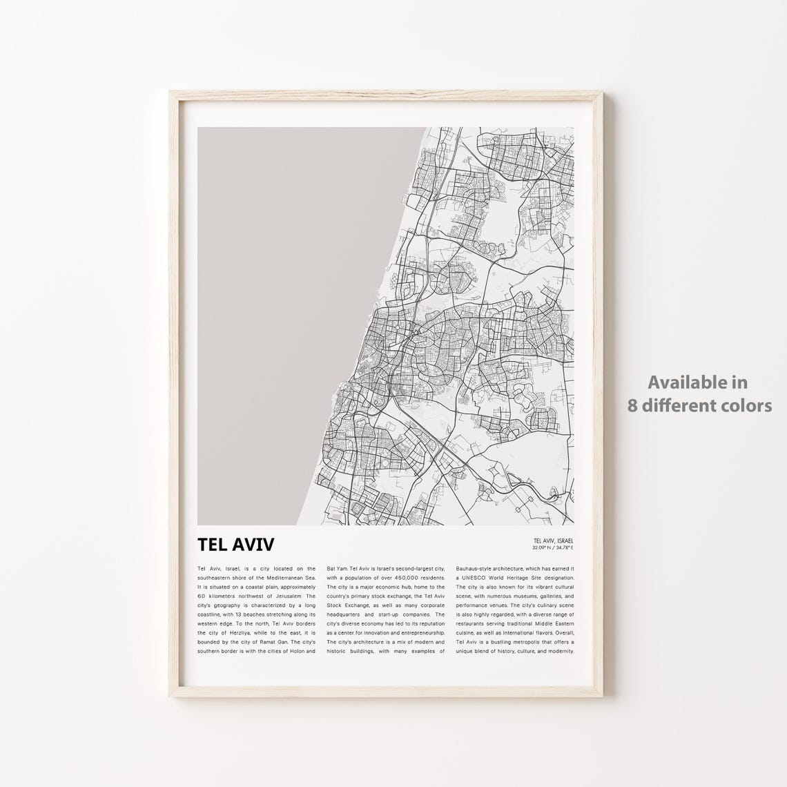 Tel Aviv Israel Minimalist Mediterranean City Map Art Poster