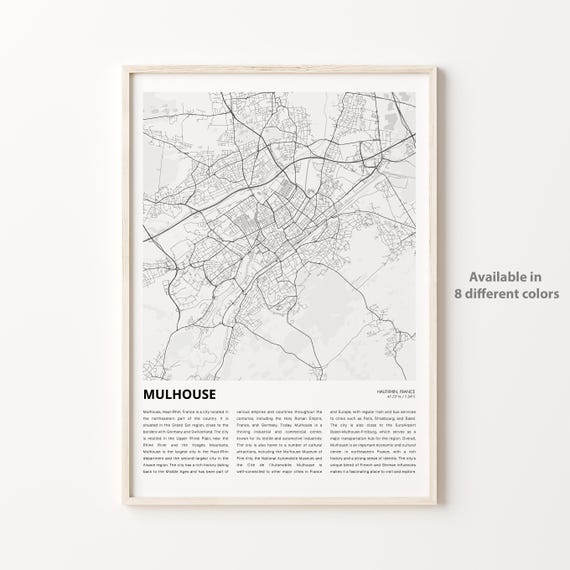 Mulhouse Map Print Travel Wall Decor Art Hautrhin Housewarming Gift