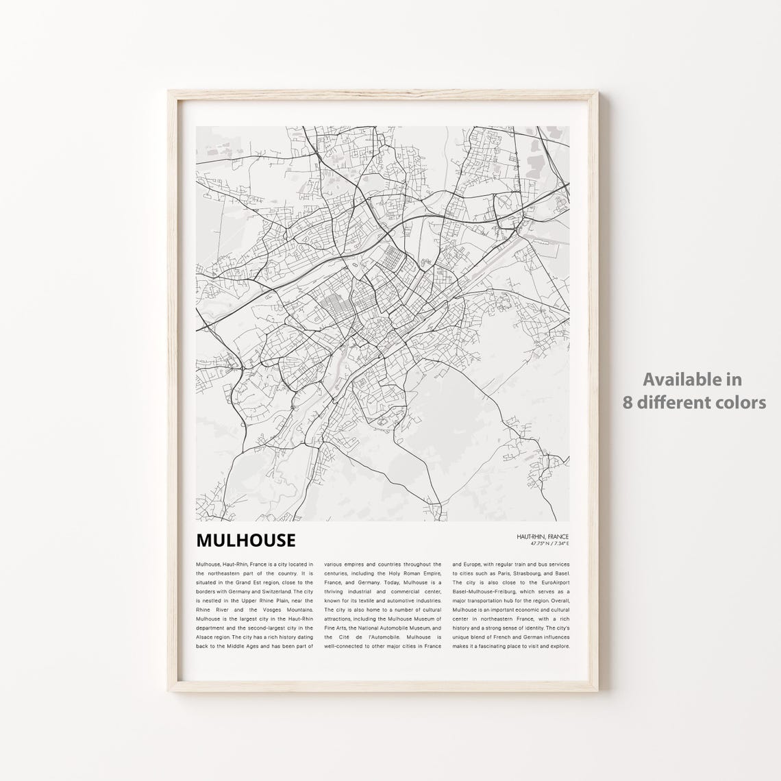 Mulhouse Map Print Travel Wall Decor Art Hautrhin Housewarming Gift