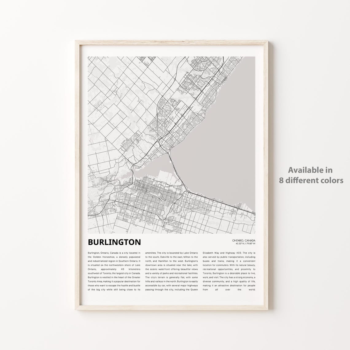 Burlington Map Print Travel Wall Decor Art Ontario Housewarming Gift