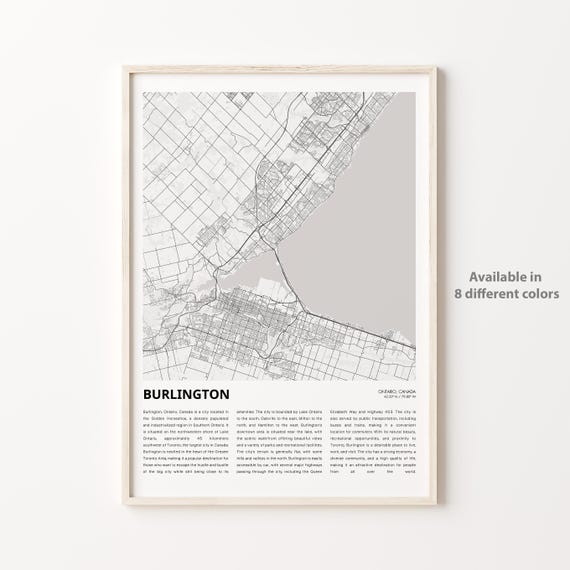 Burlington Map Print Travel Wall Decor Art Ontario Housewarming Gift