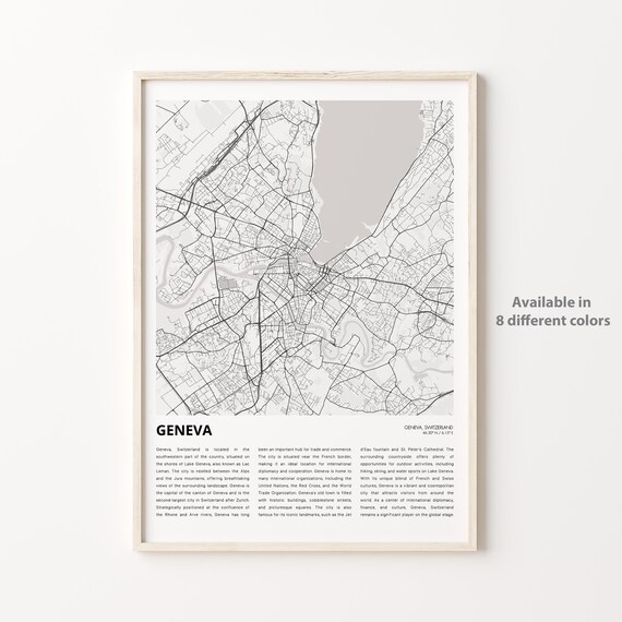 Geneva Switzerland Minimalist Monochrome City Map Travel Poster