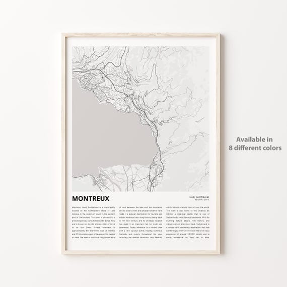 Montreux Map Print Travel Wall Decor Art Vaud Housewarming Gift
