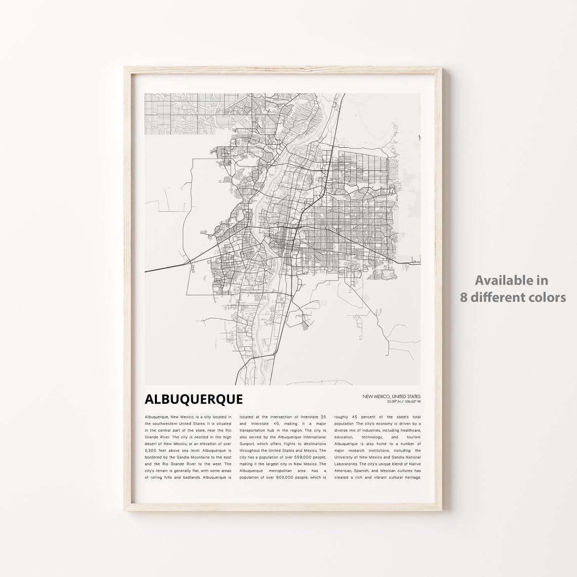 Albuquerque New Mexico City Street Map Minimal Travel Poster