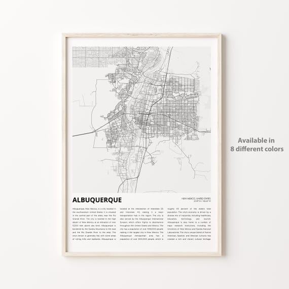 Albuquerque Map Print Travel Wall Decor Art New Mexico Housewarming Gift
