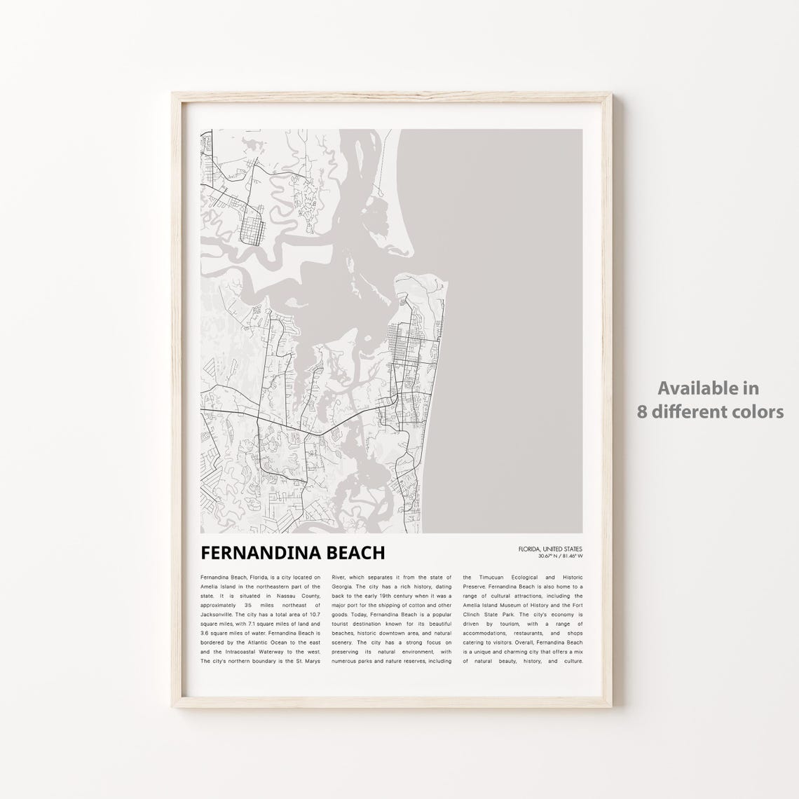 Fernandina Beach Map Print Travel Wall Decor Art Florida Housewarming Gift