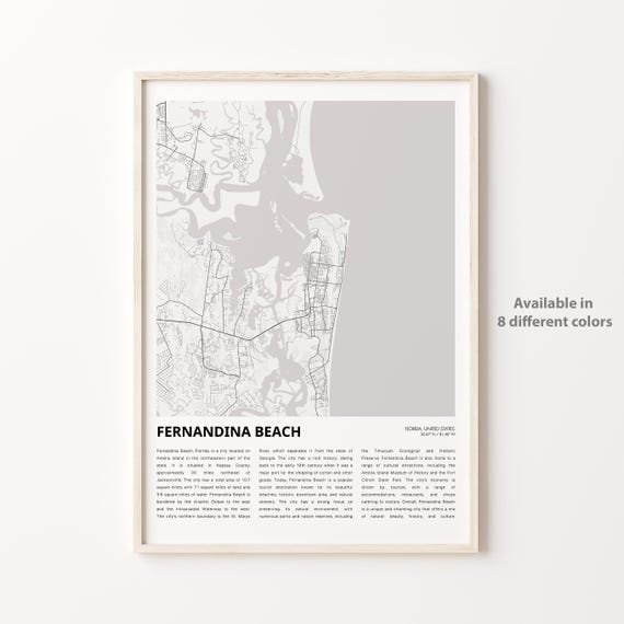 Fernandina Beach Map Print Travel Wall Decor Art Florida Housewarming Gift