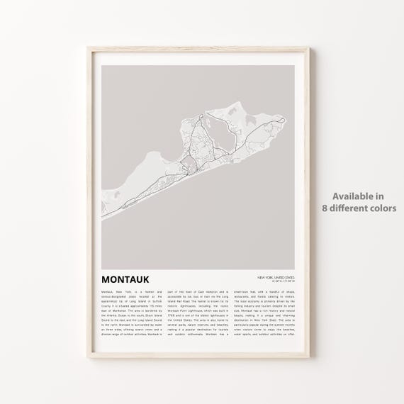 Montauk Map Print Travel Wall Decor Art New York Housewarming Gift