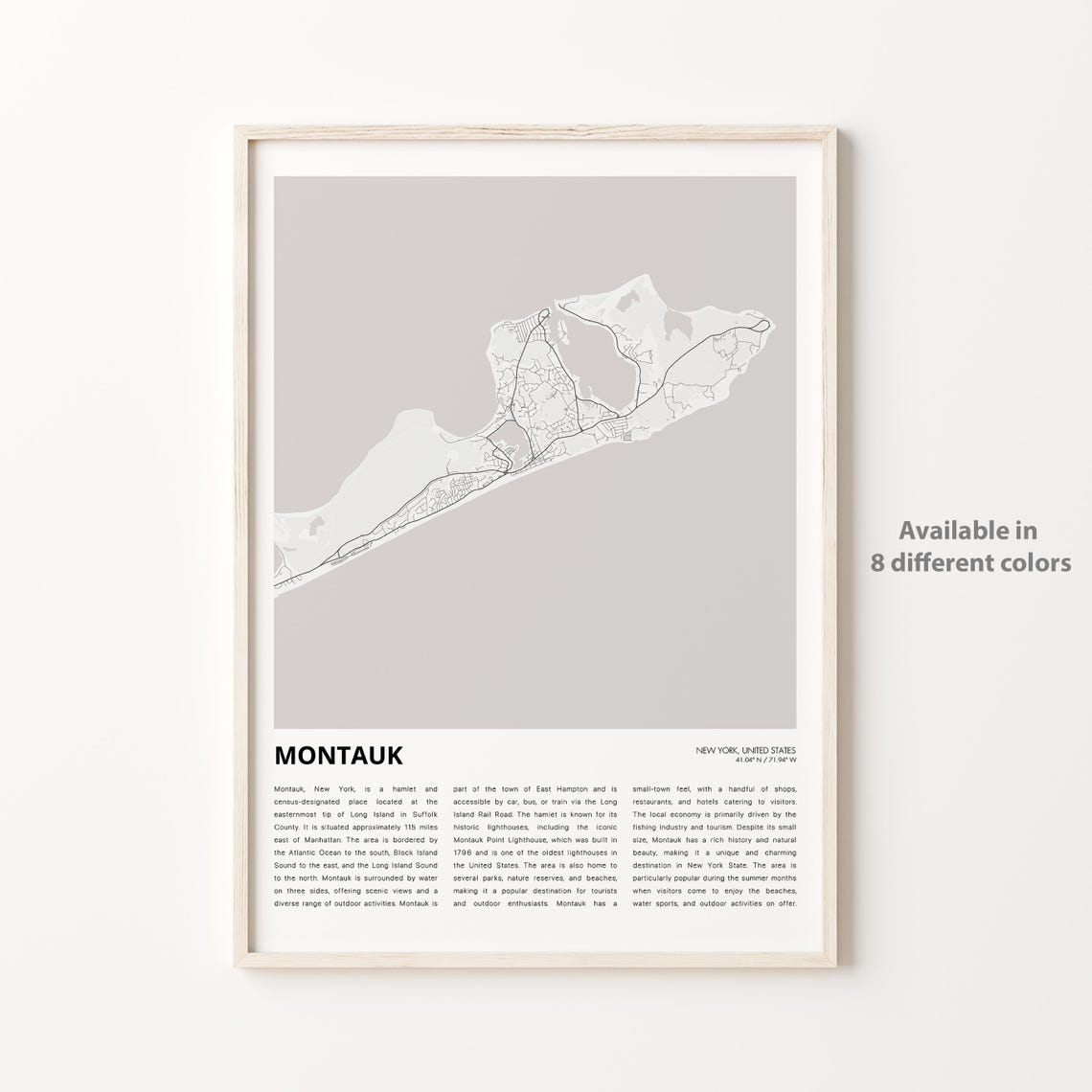 Montauk New York Modern Minimalist City Street Map Travel Wall Art