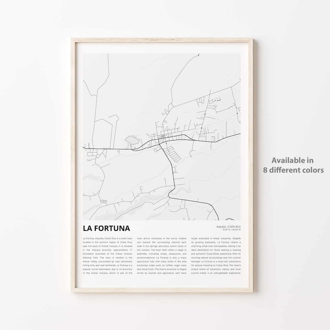 La Fortuna Costa Rica Minimalist City Street Map Travel Poster