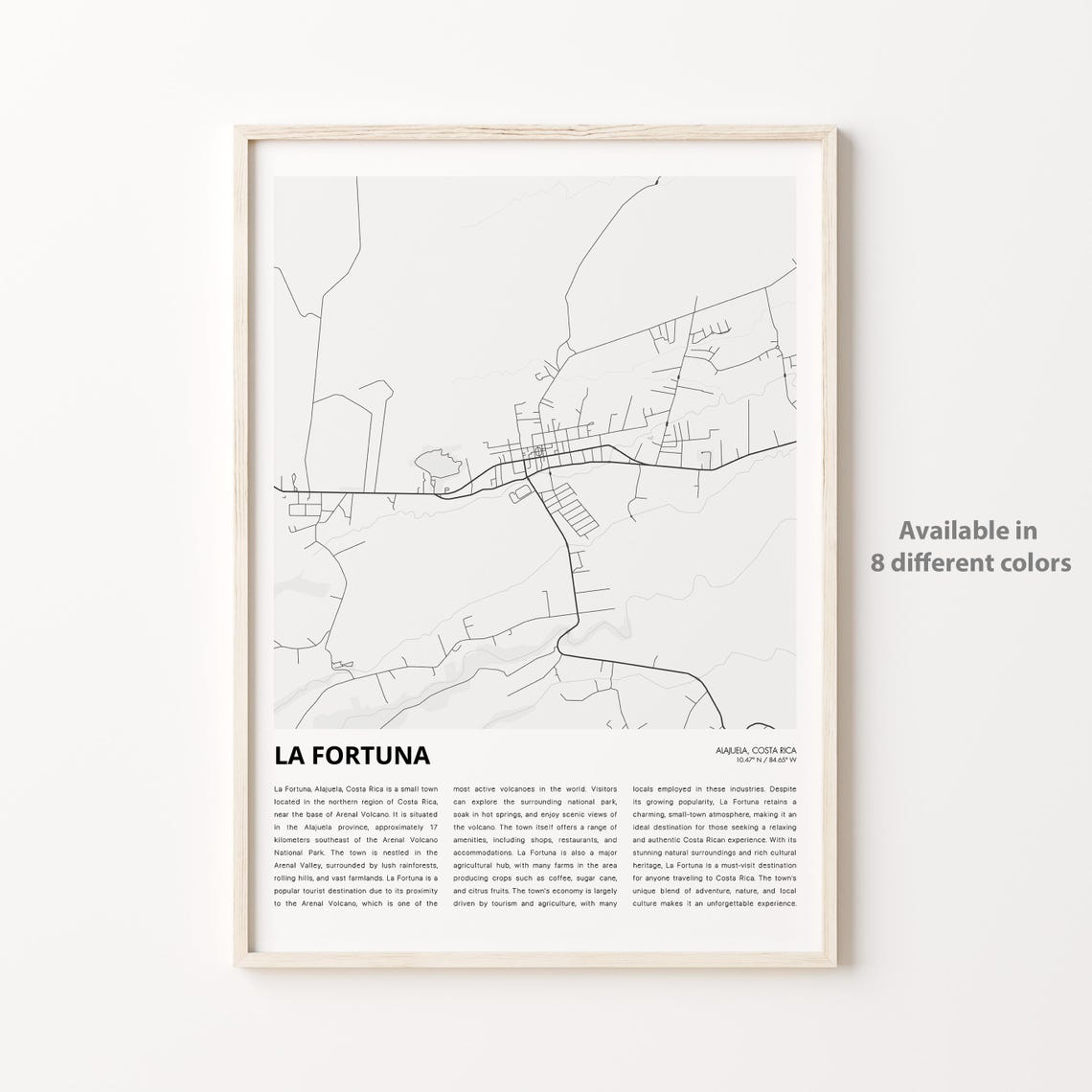 La Fortuna Map Print Travel Wall Decor Art Alajuela Housewarming Gift