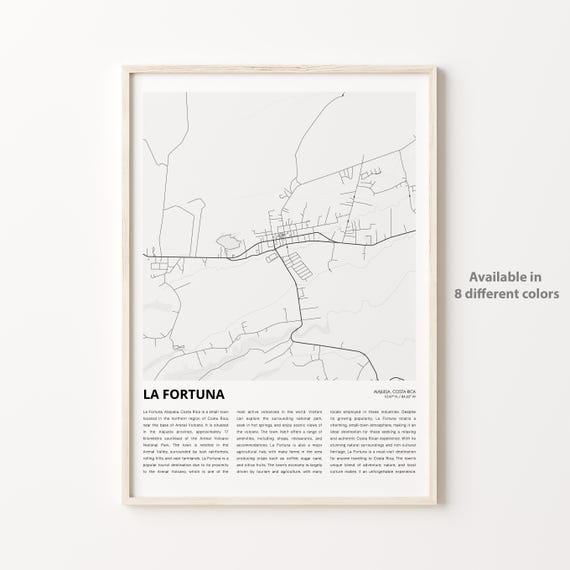 La Fortuna Map Print Travel Wall Decor Art Alajuela Housewarming Gift