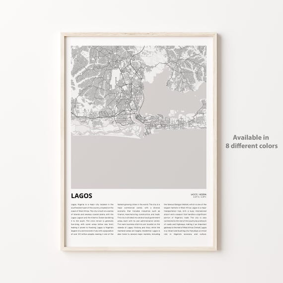 Lagos Map Print Travel Wall Decor Art Housewarming Gift