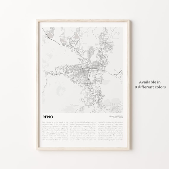 Reno Nevada USA City Map Poster With Descriptive History Text