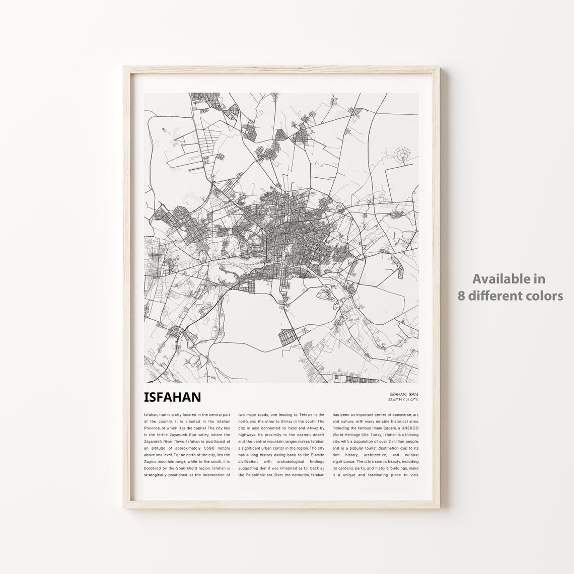Isfahan Map Print Travel Wall Decor Art Housewarming Gift
