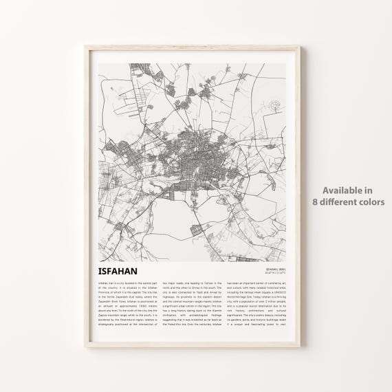 Isfahan Map Print Travel Wall Decor Art Housewarming Gift