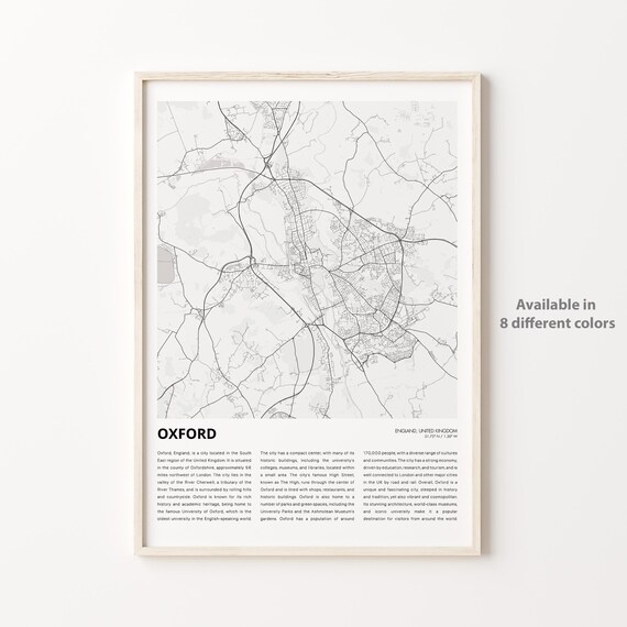 Oxford England City Map University Town Minimalist Travel Wall Poster