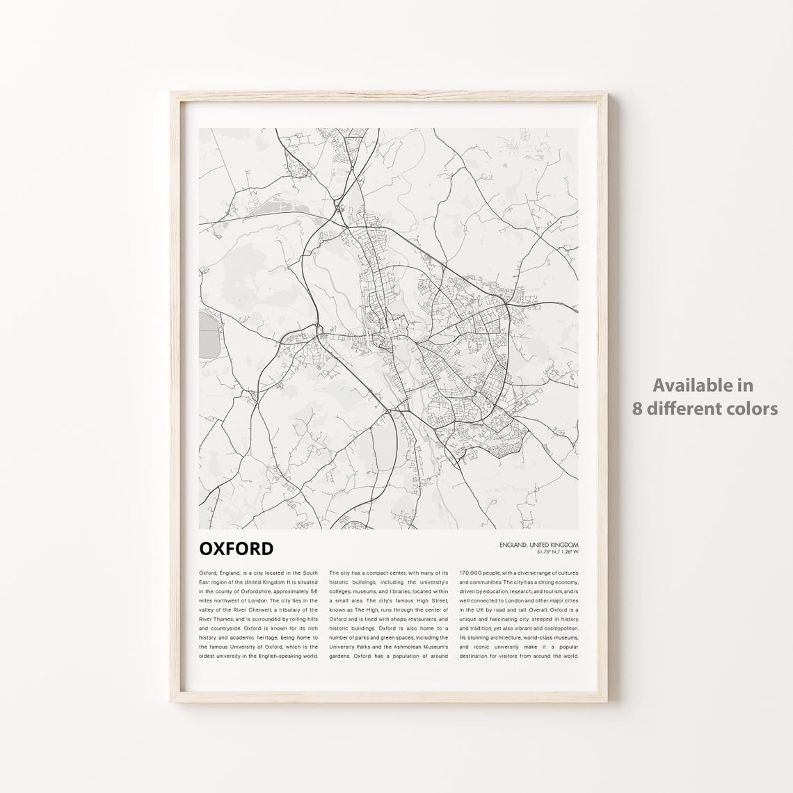 Oxford England City Map University Town Minimalist Travel Wall Poster