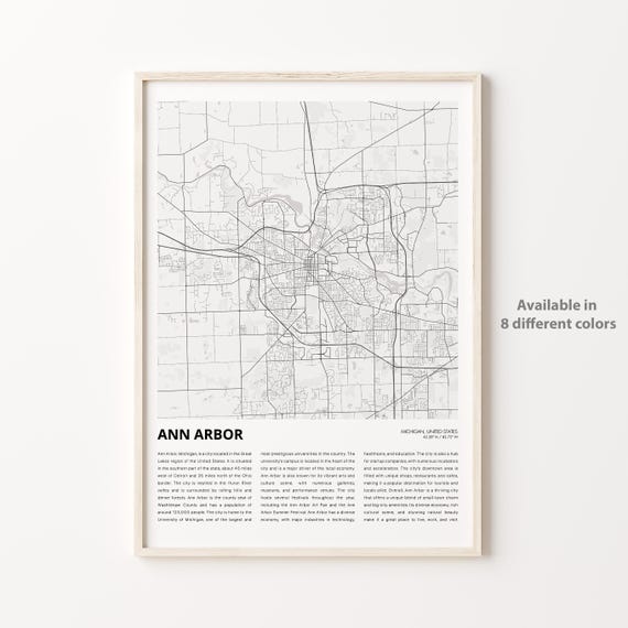 Ann Arbor Map Print Travel Wall Decor Art Michigan Housewarming Gift Personalized Poster